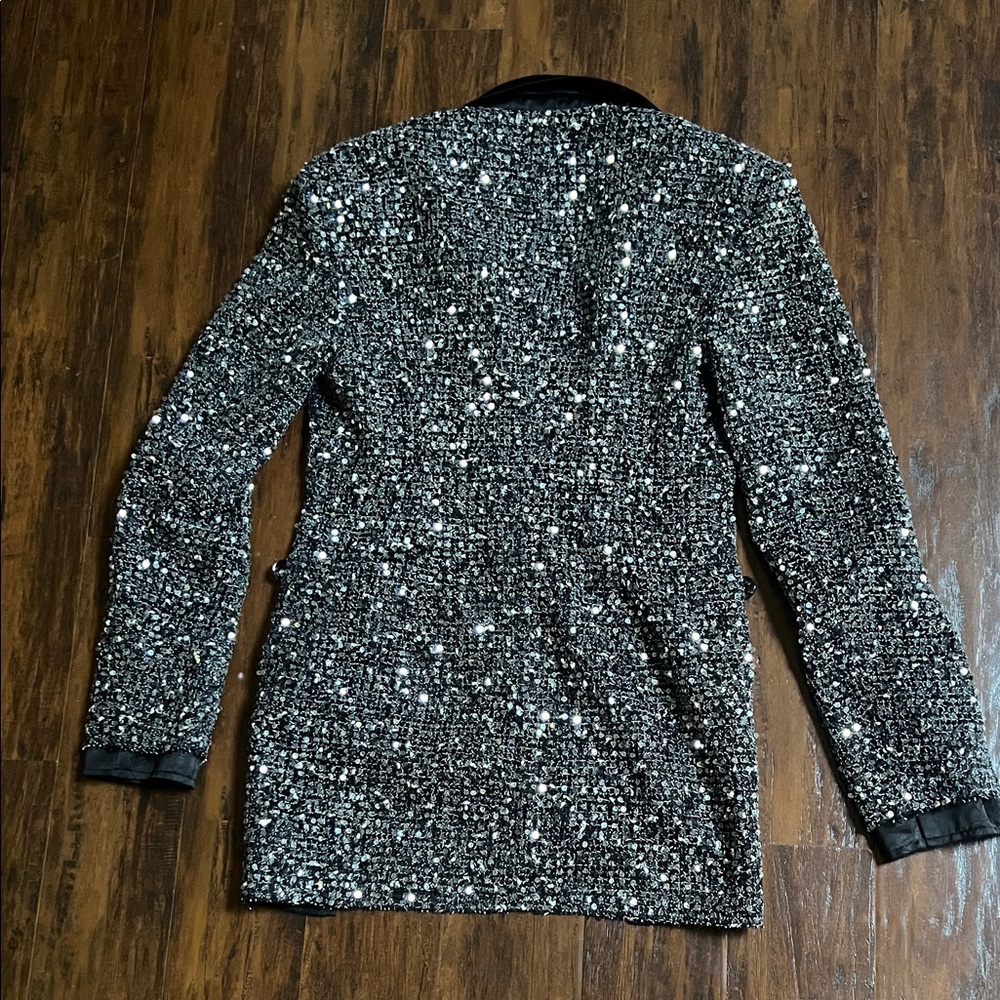 NWT Marigold Shadows Stunner Sequin Jacket  Silver & Black Size Large - Picture 12 of 16